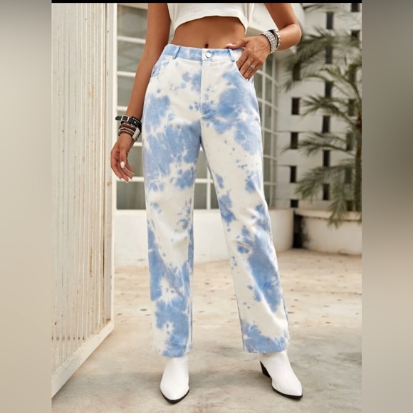 New Tie Dye high rise straight leg jeans - Picture 1 of 3